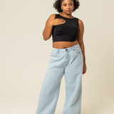 calça jeans ajustável wide light blue