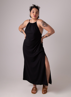 vestido comfy | vestido costas abertas com fenda lateral