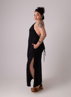 vestido comfy | vestido costas abertas com fenda lateral