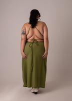 vestido comfy | vestido costas abertas com fenda lateral