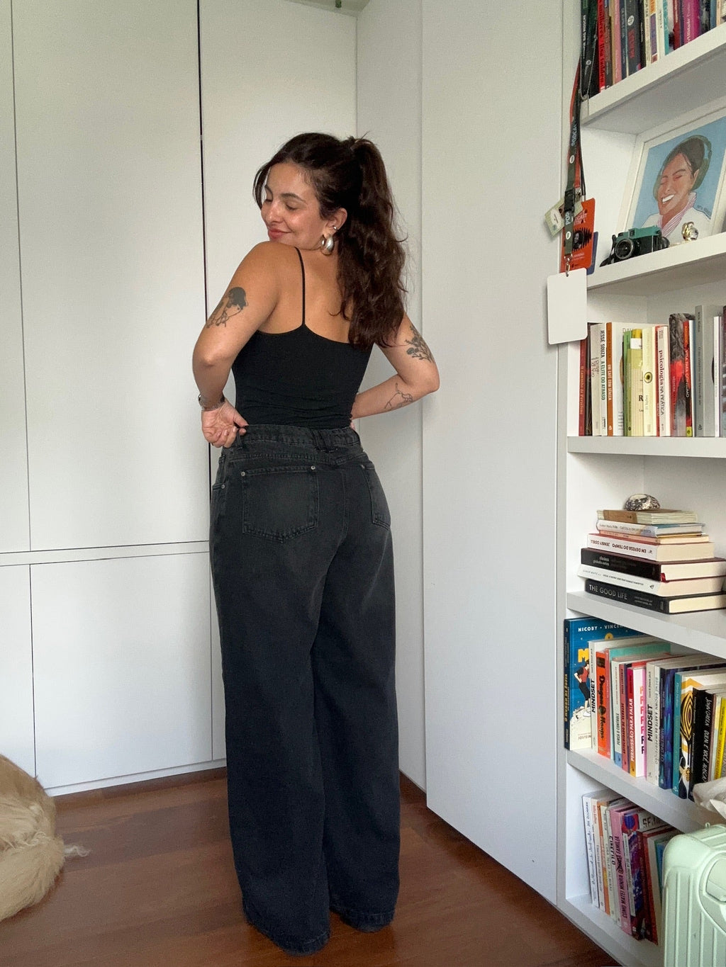 calça jeans ajustável wide midnight black