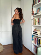 calça jeans ajustável wide midnight black