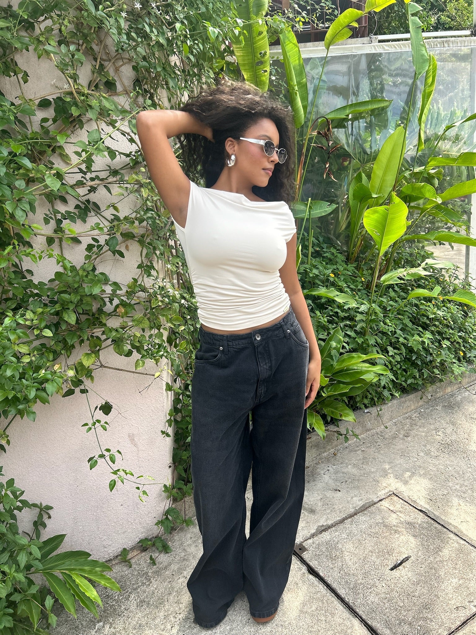 calça jeans ajustável wide midnight black