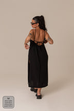 vestido comfy | vestido costas abertas com fenda lateral