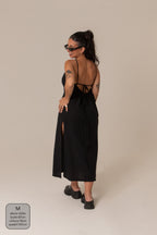 vestido comfy | vestido costas abertas com fenda lateral