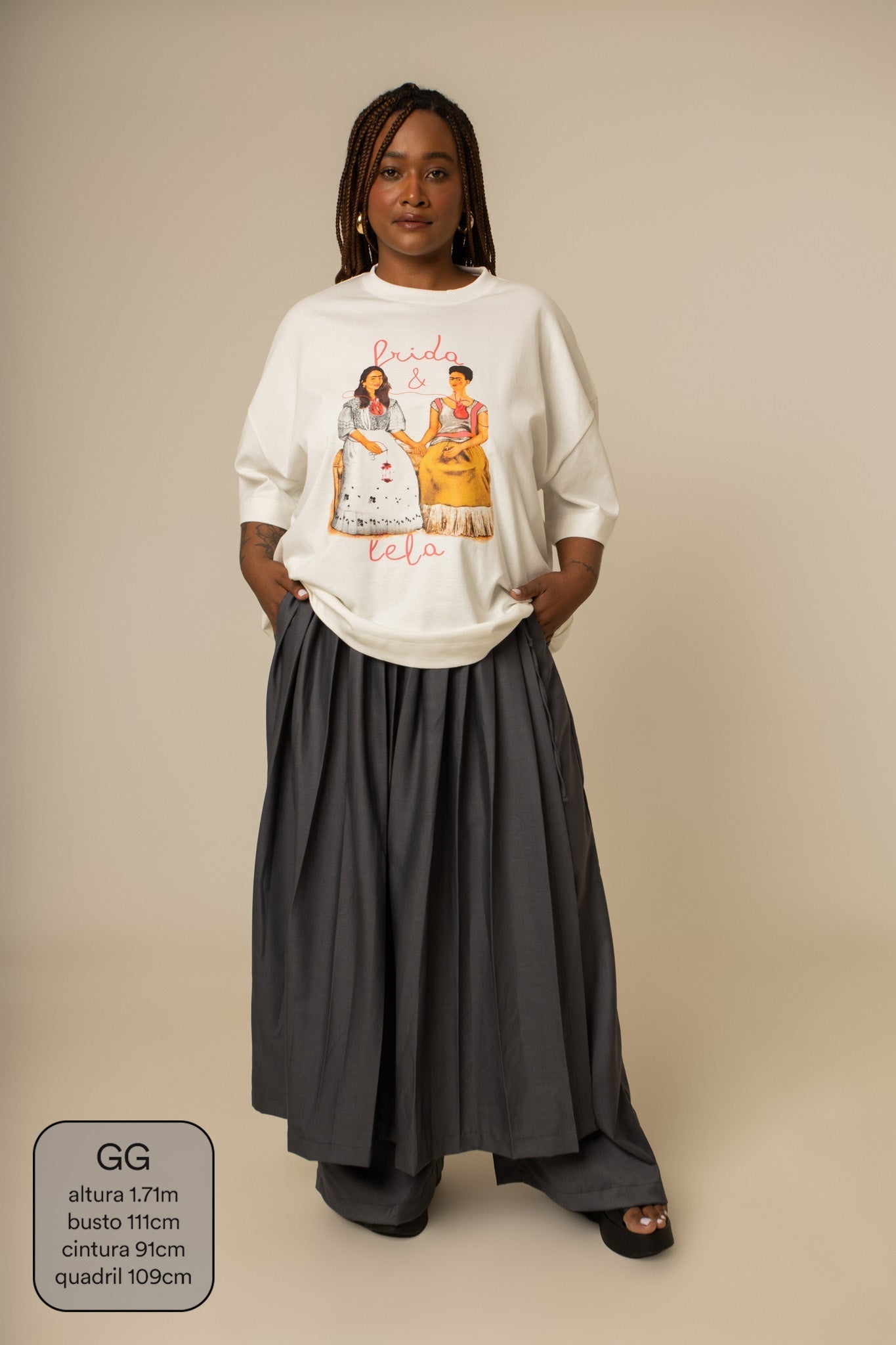 calça saia plissada collab frida & lela