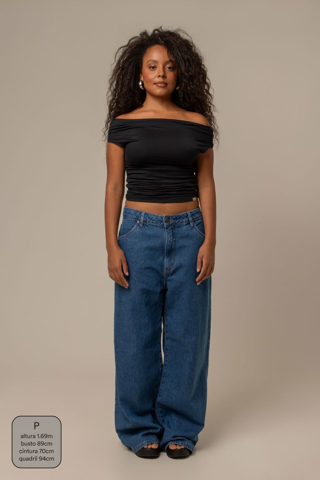 calça jeans ajustável wide denim blue