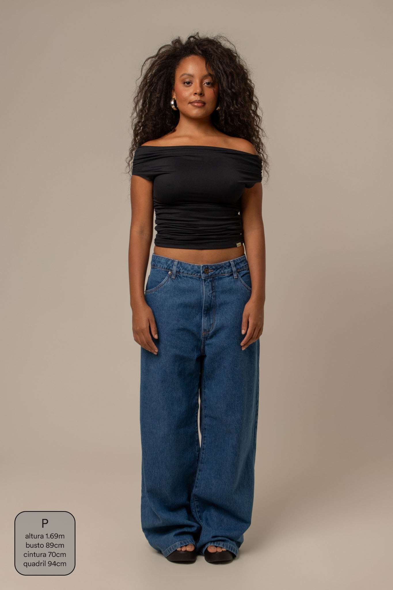 calça jeans ajustável wide denim blue