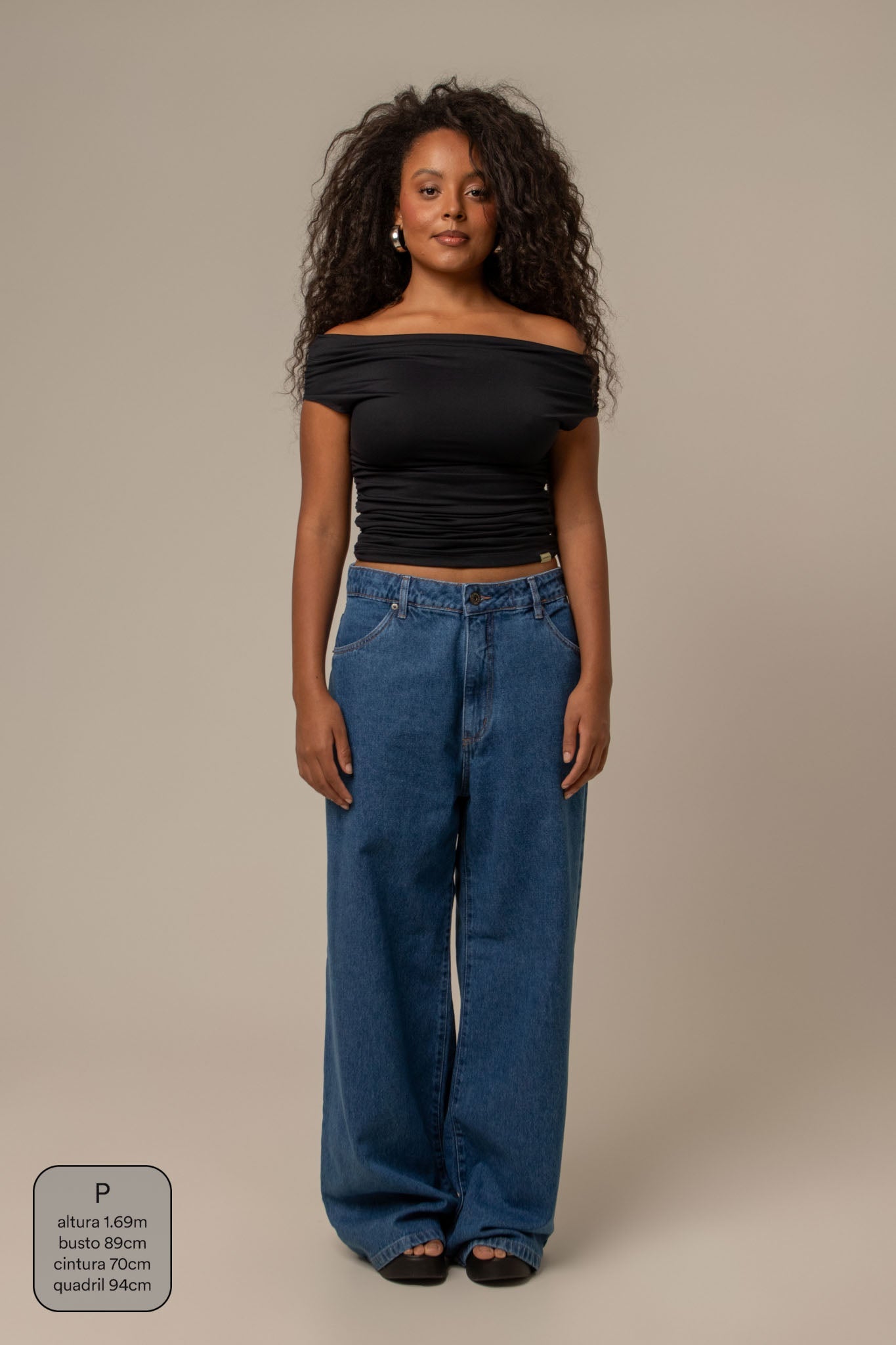 calça jeans ajustável wide denim blue