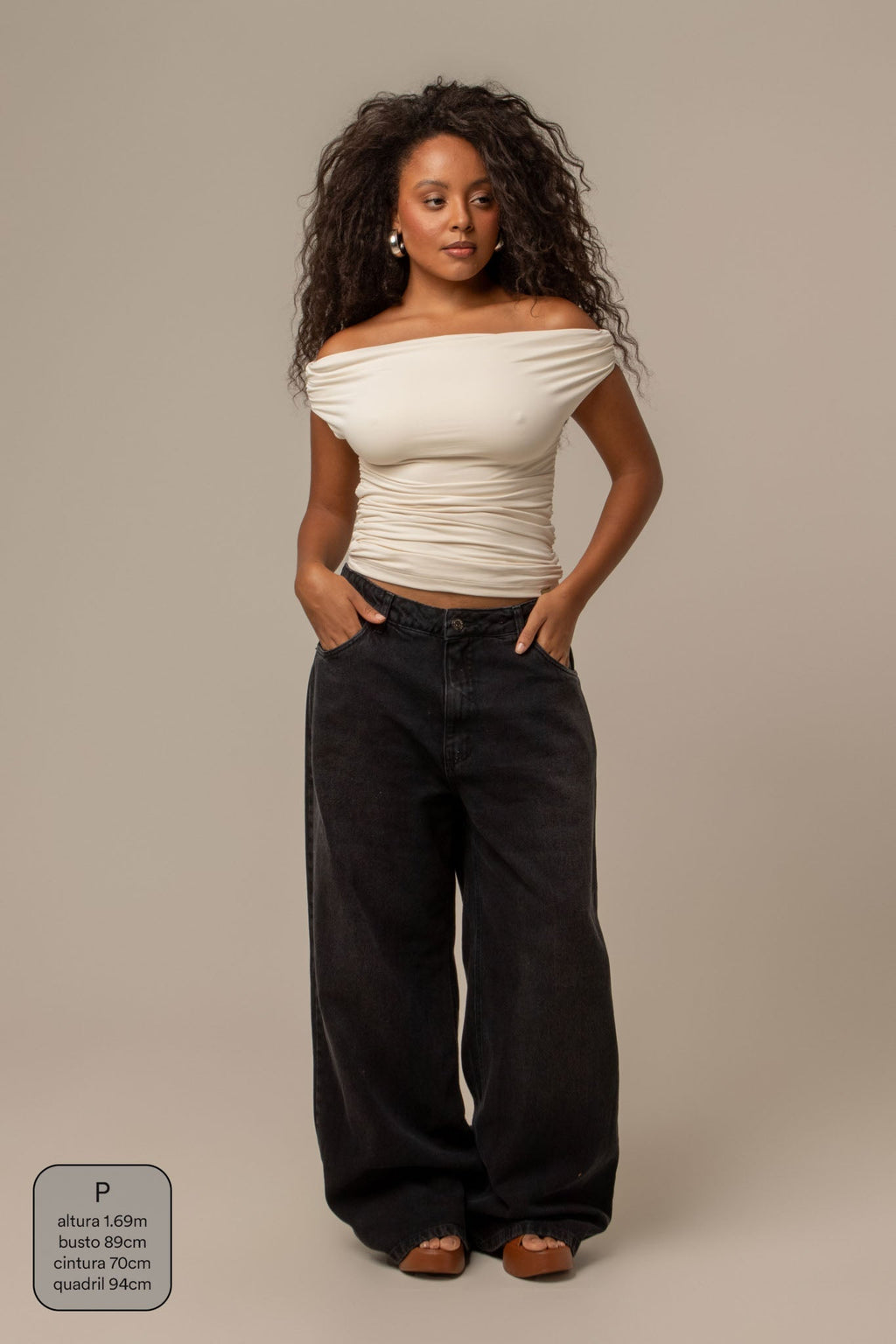 calça jeans ajustável wide midnight black