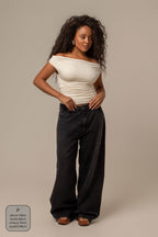 calça jeans ajustável wide midnight black