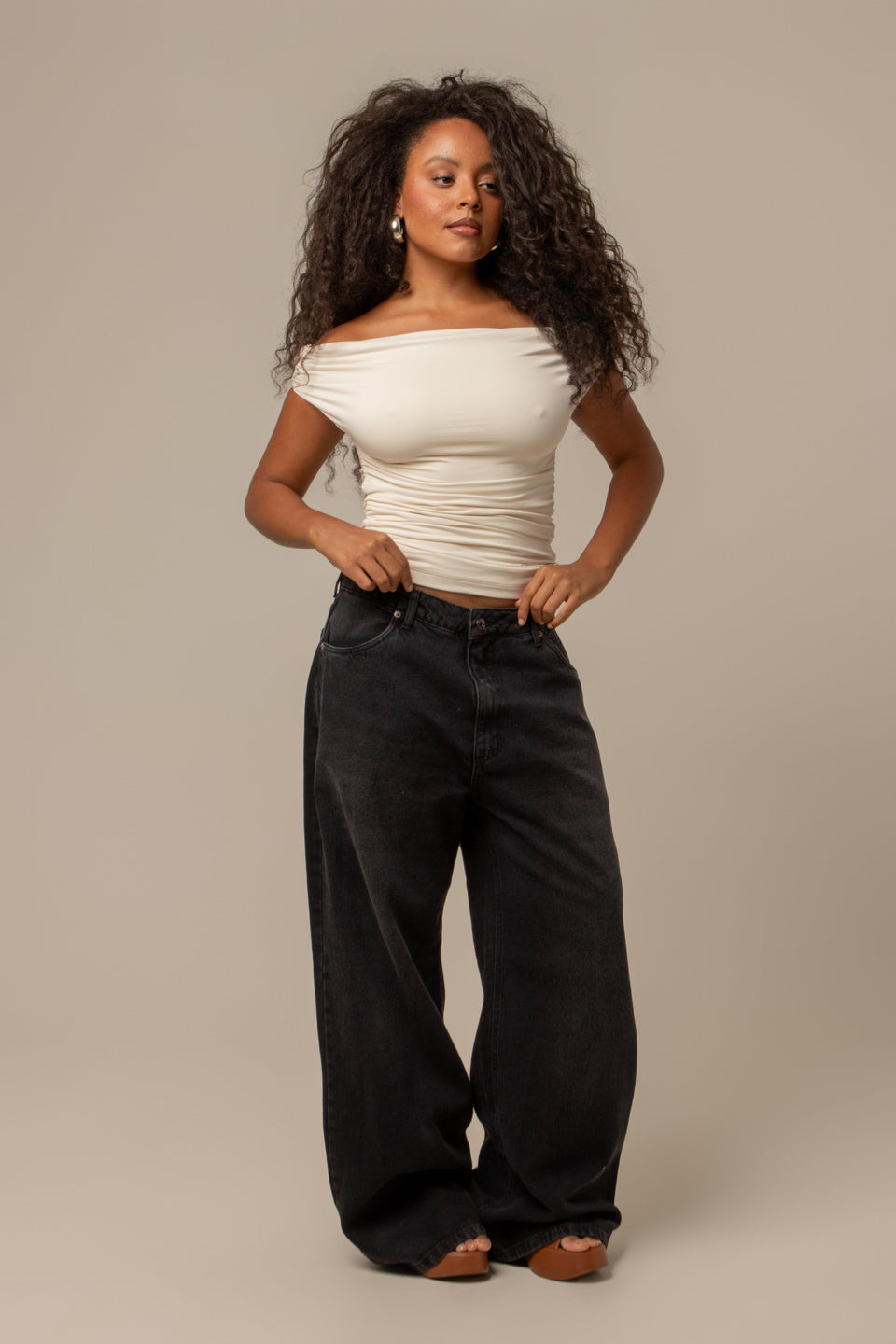 calça jeans ajustável wide midnight black