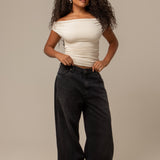 calça jeans ajustável wide midnight black