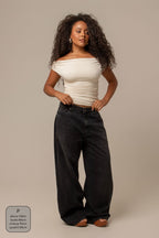 calça jeans ajustável wide midnight black