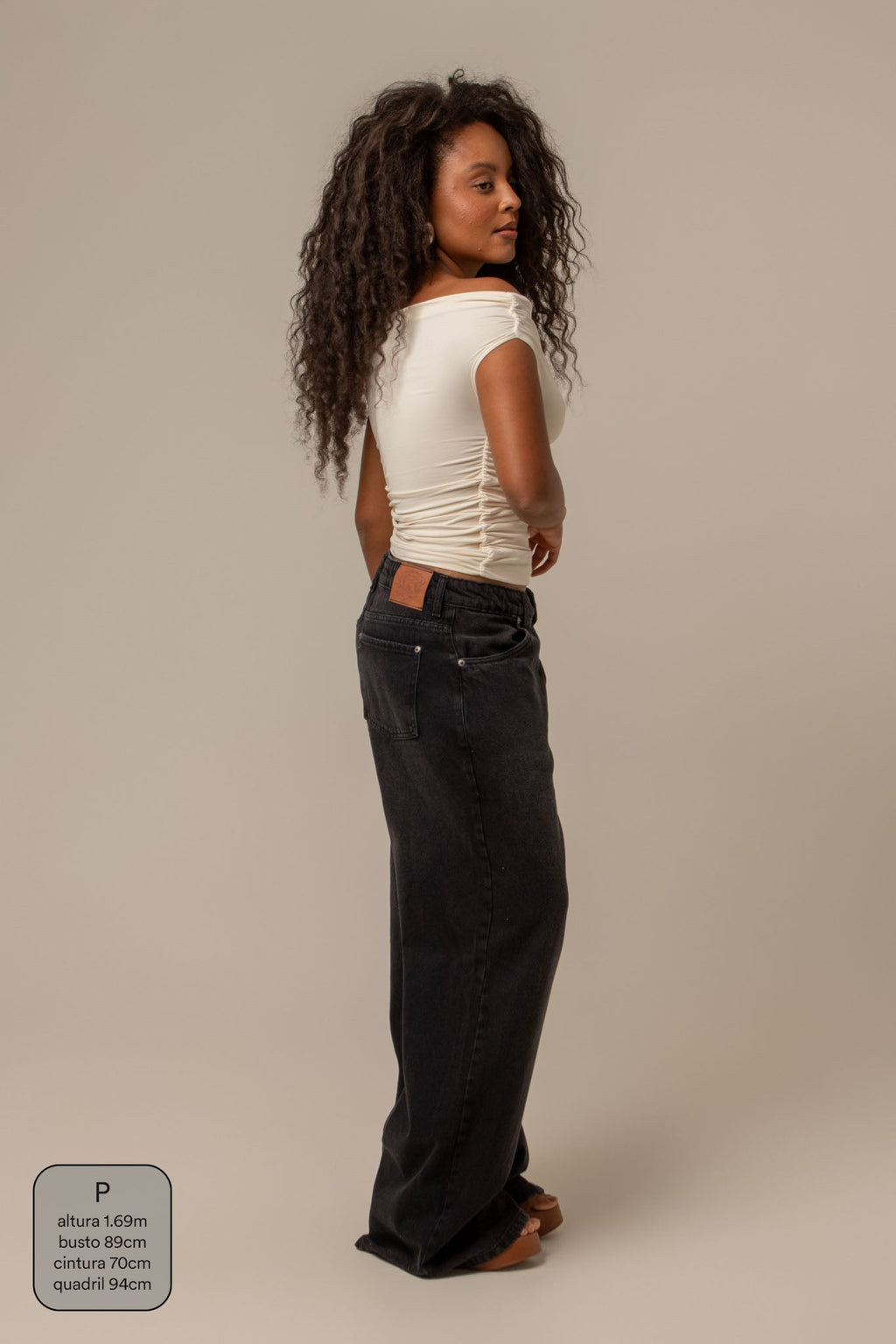 calça jeans ajustável wide midnight black