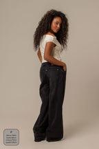 calça jeans ajustável wide midnight black