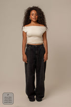 calça jeans ajustável wide midnight black