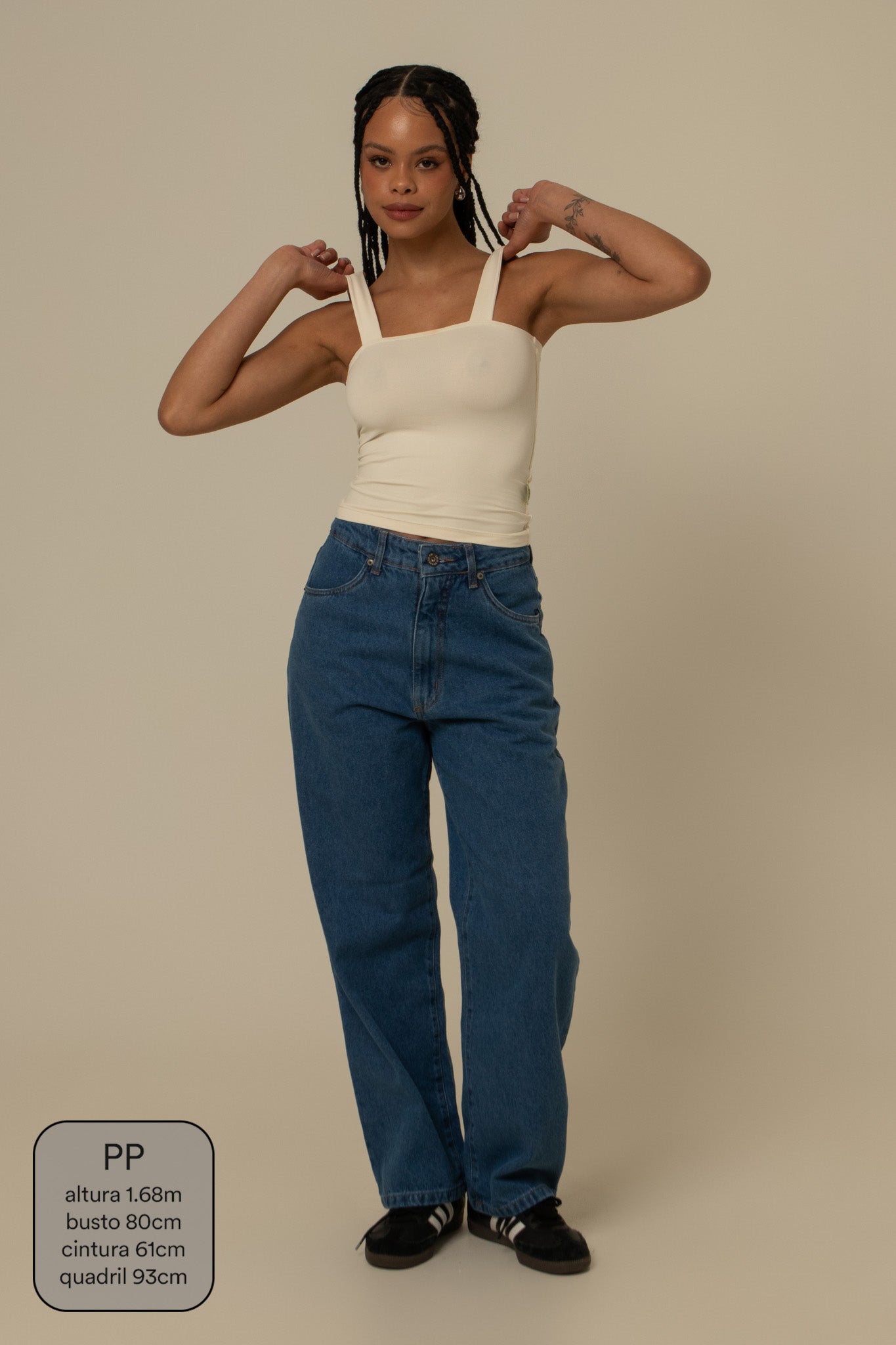 calça jeans ajustável mom denim blue