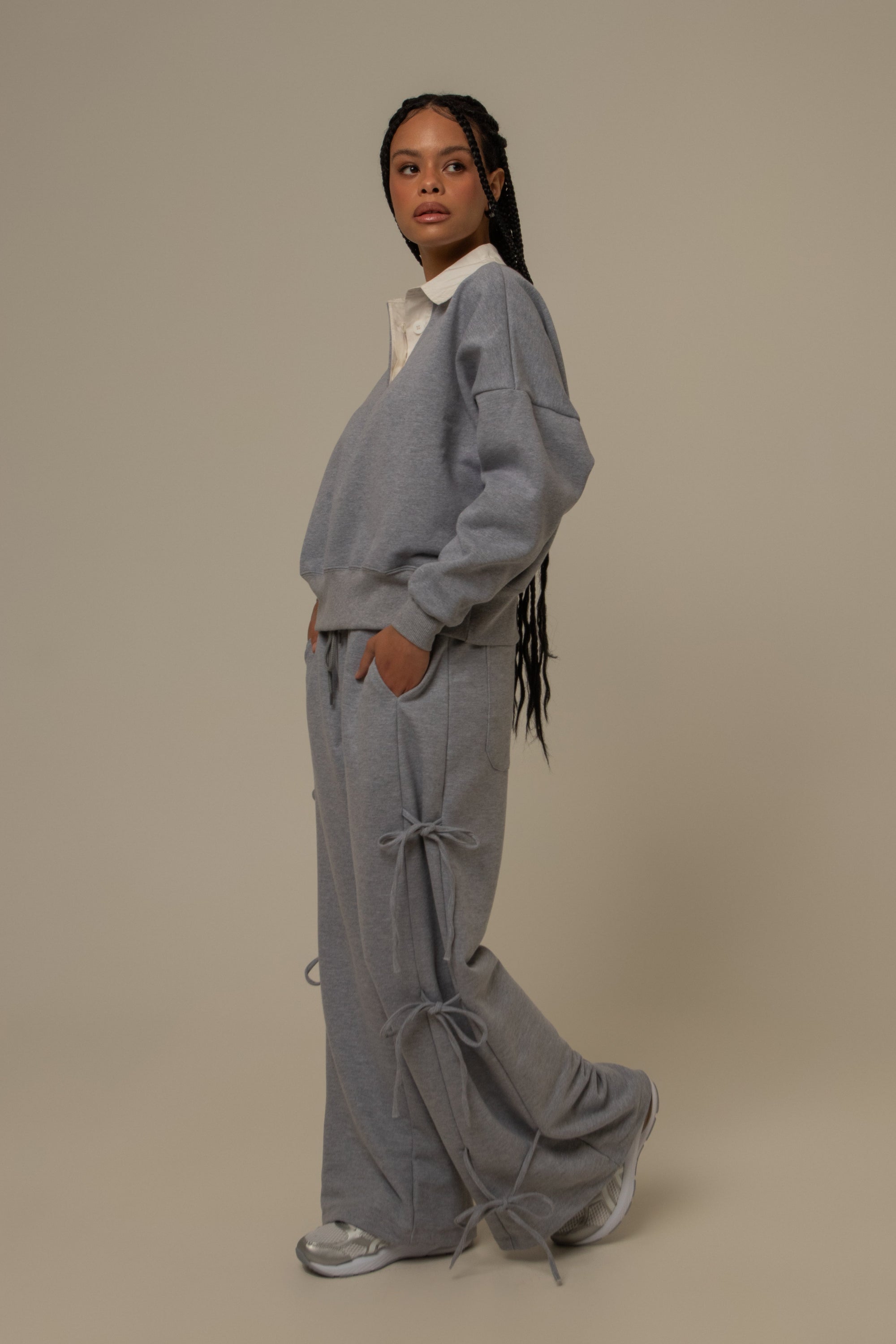 calça de moletom cozy wide lacinho