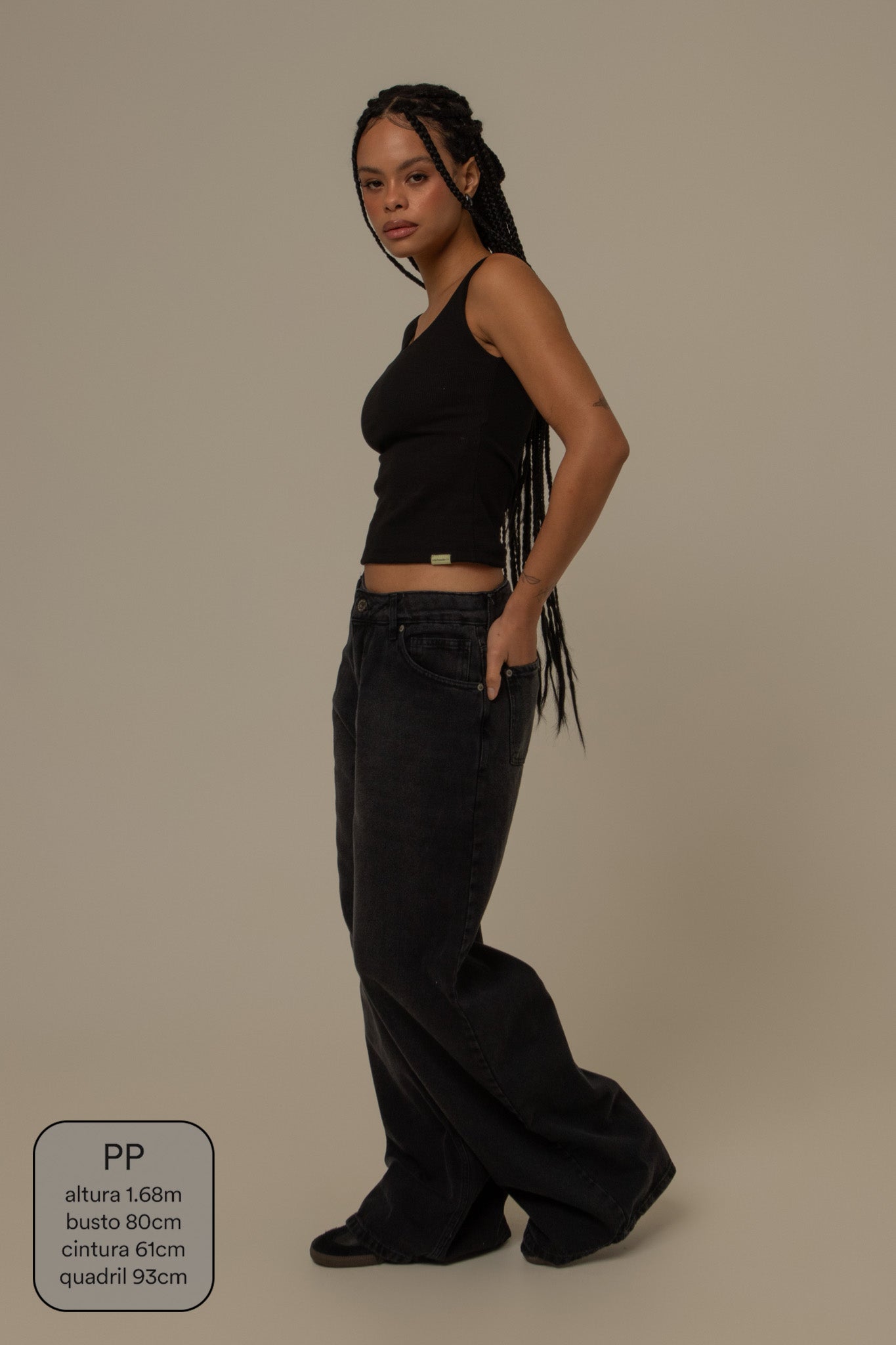 calça jeans ajustável wide midnight black