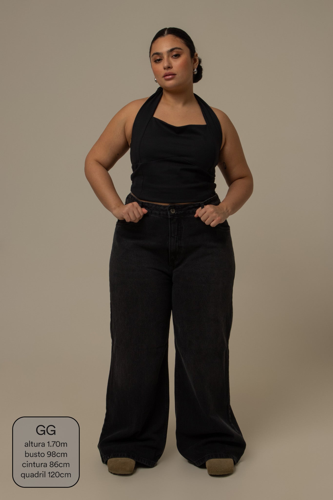 calça jeans ajustável wide midnight black