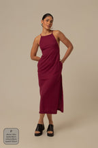 vestido comfy | vestido costas abertas com fenda lateral