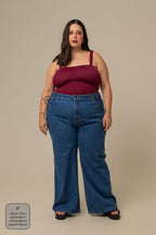 calça jeans ajustável wide denim blue