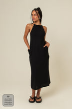 vestido comfy | vestido costas abertas com fenda lateral