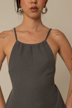 vestido comfy | vestido costas abertas com fenda lateral