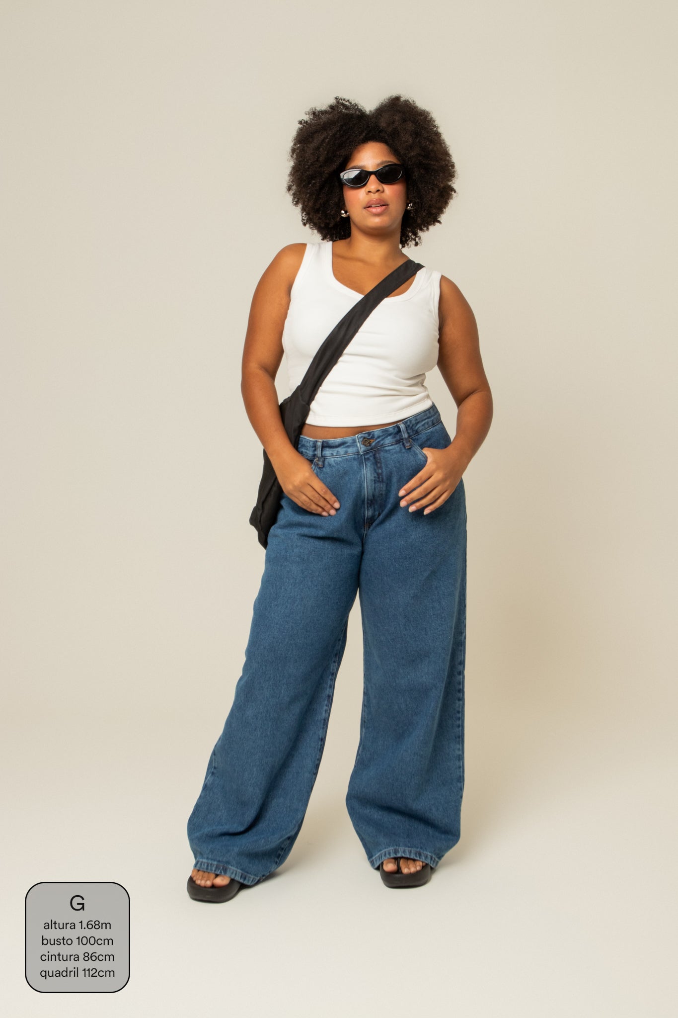 calça jeans ajustável wide denim blue