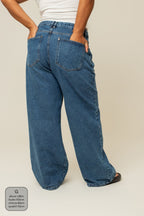 calça jeans ajustável wide denim blue