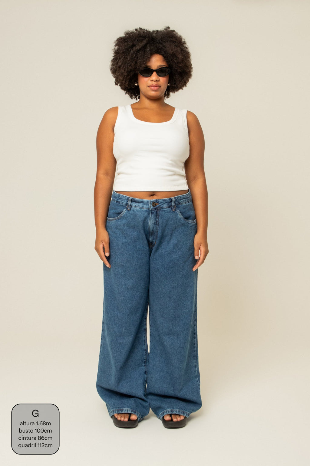 calça jeans ajustável wide denim blue