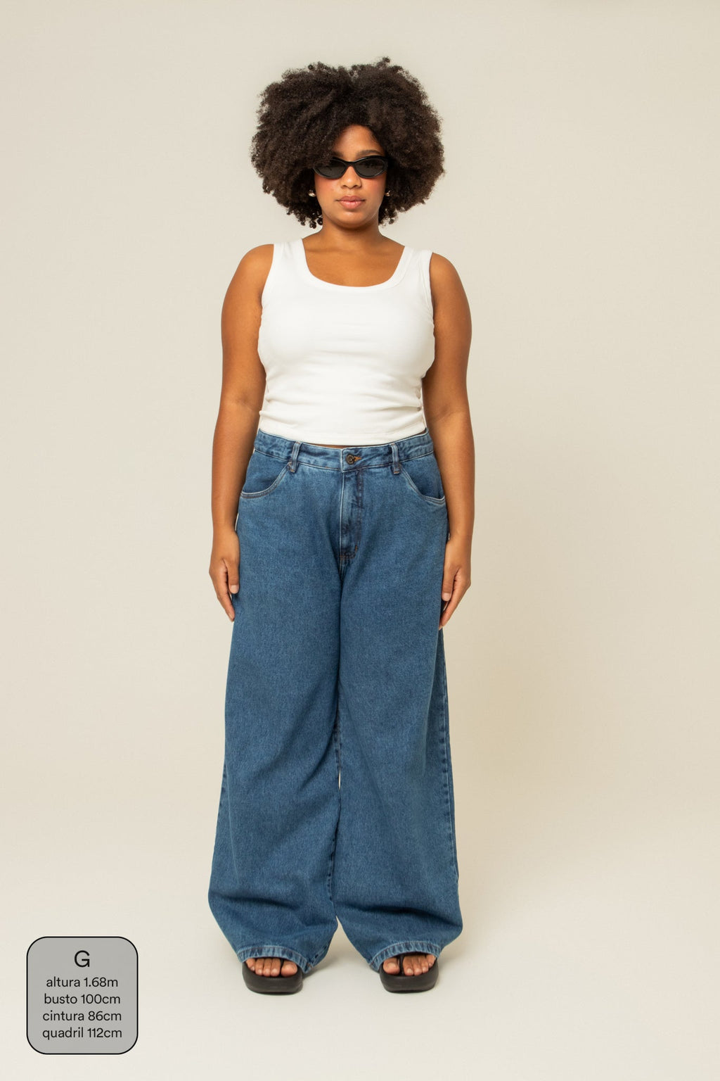 calça jeans ajustável wide denim blue