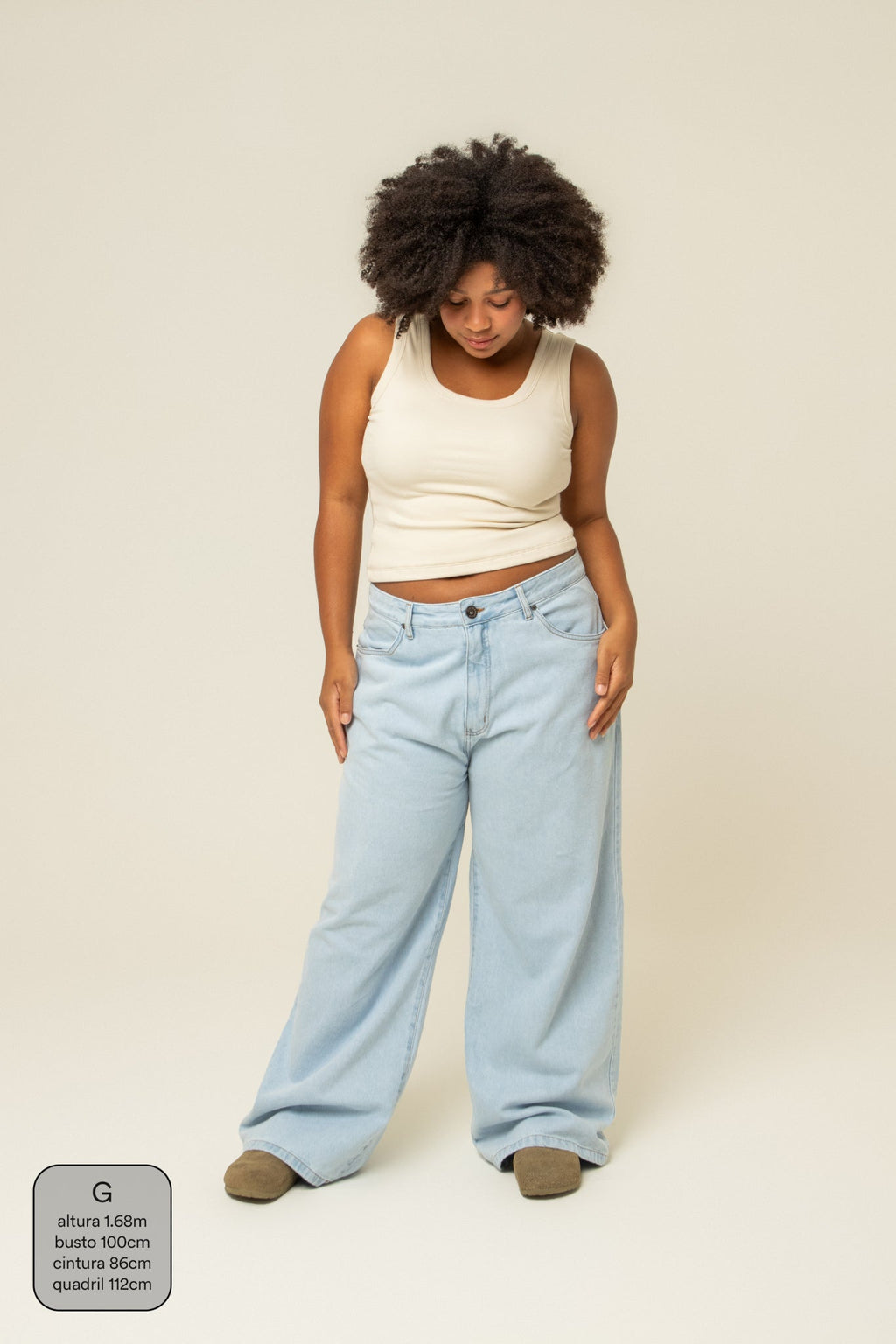 calça jeans ajustável wide light blue