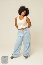 calça jeans ajustável wide light blue