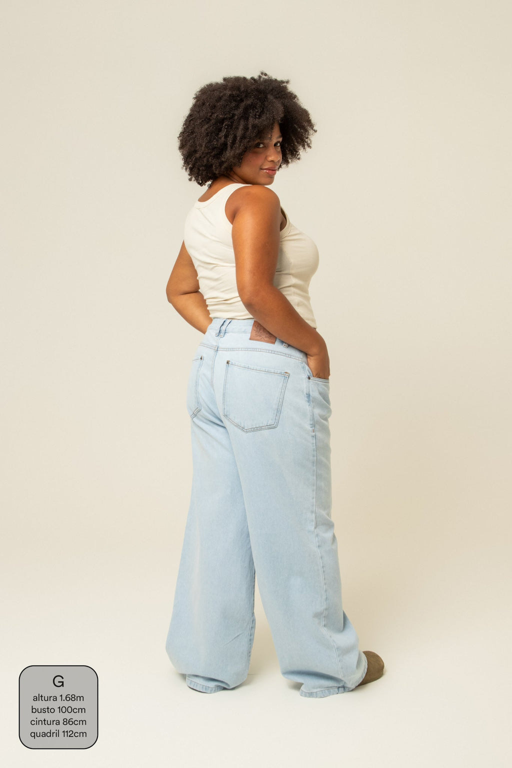 calça jeans ajustável wide light blue