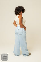 calça jeans ajustável wide light blue