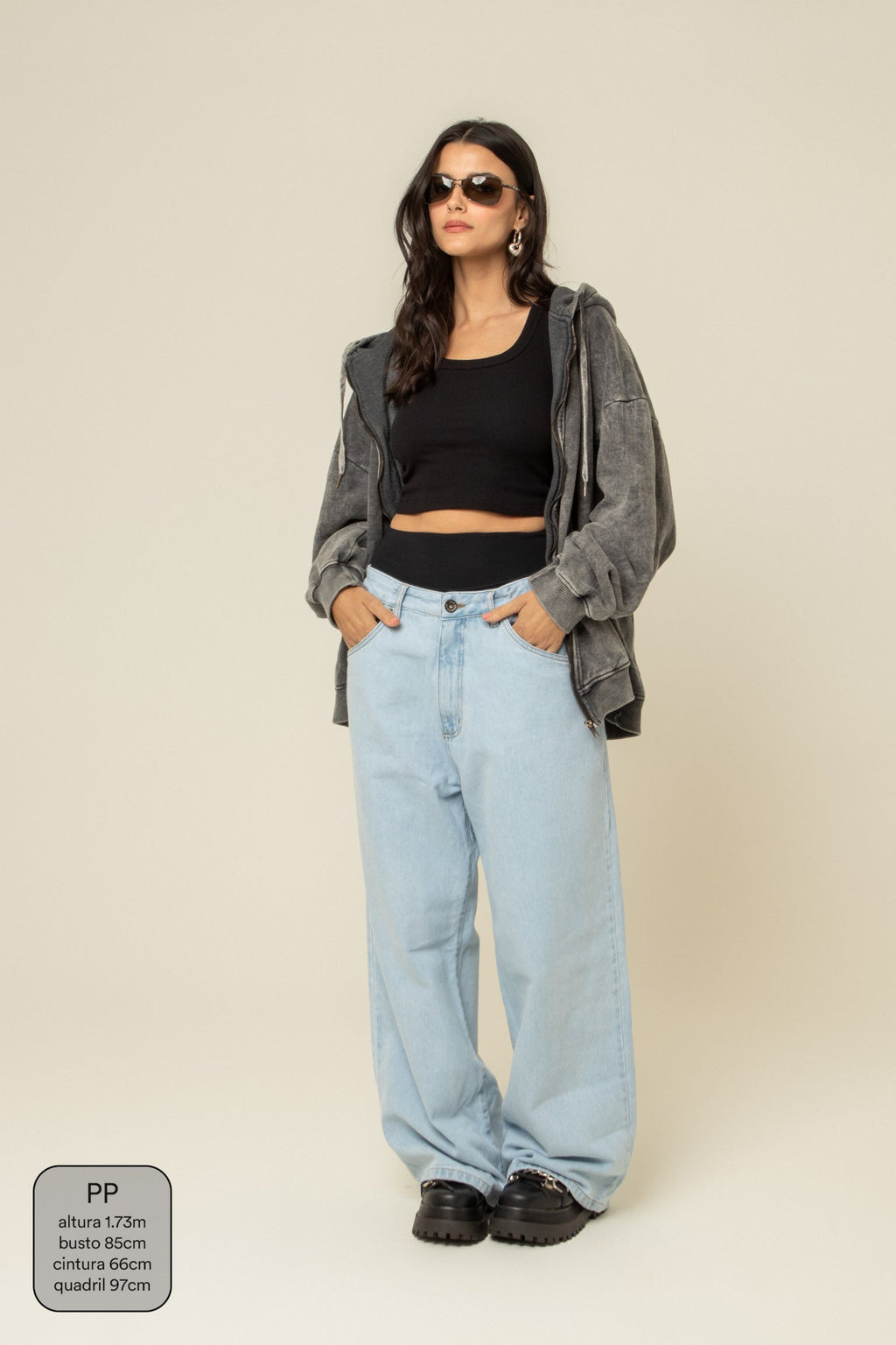 calça jeans ajustável wide light blue