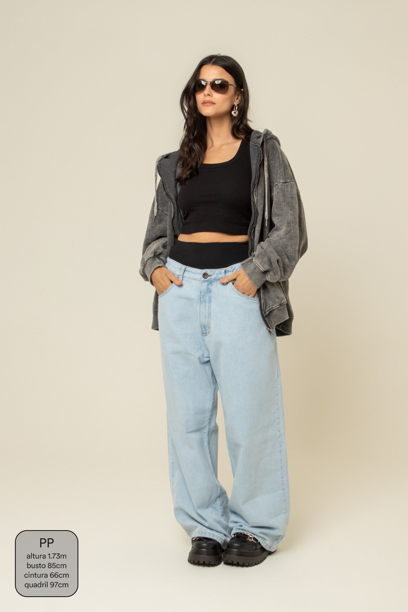 calça jeans ajustável wide light blue