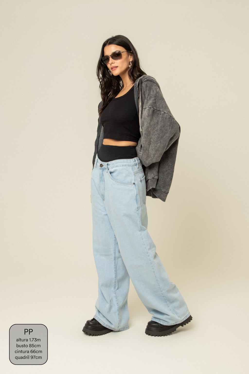 calça jeans ajustável wide light blue