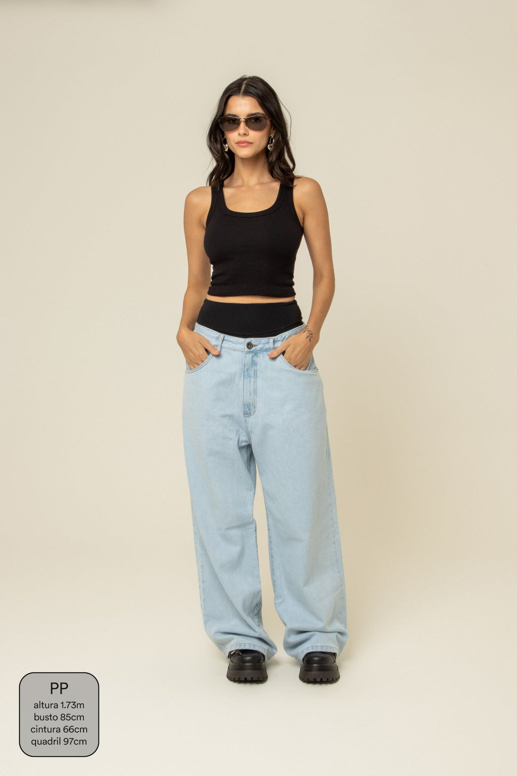 calça jeans ajustável wide light blue