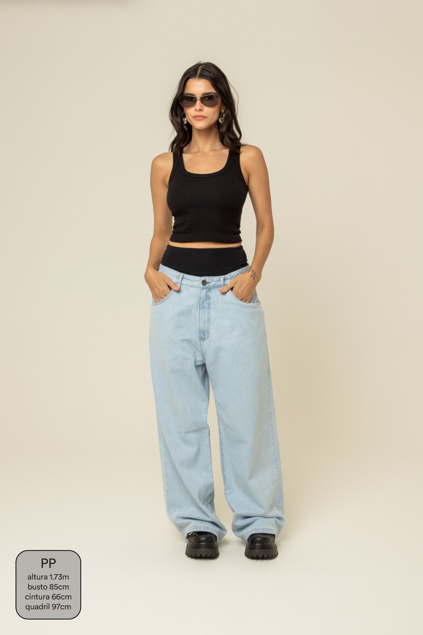 calça jeans ajustável wide light blue