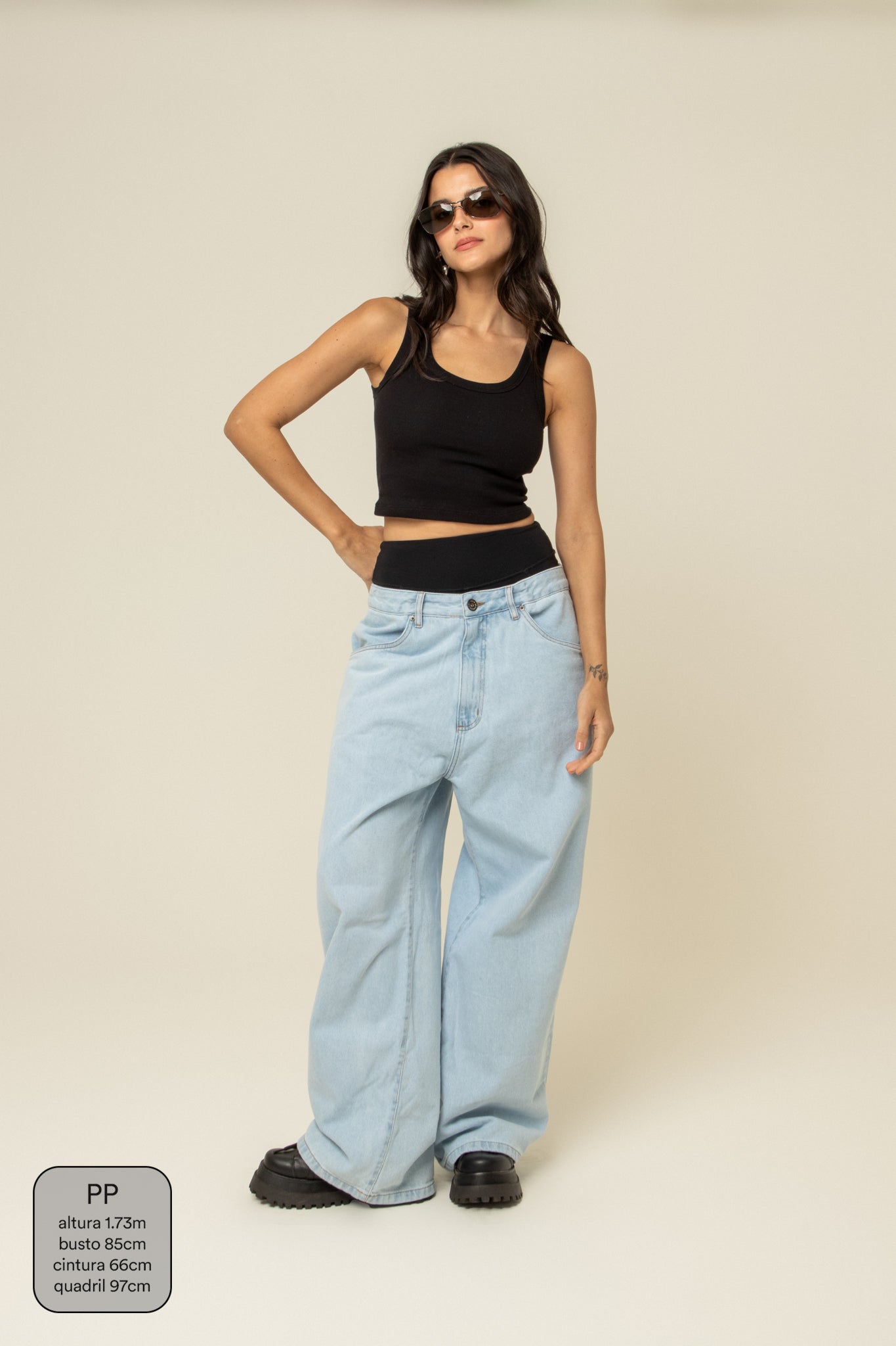 calça jeans ajustável wide light blue