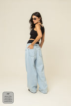 calça jeans ajustável wide light blue