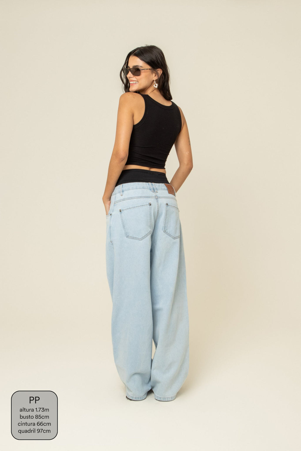 calça jeans ajustável wide light blue