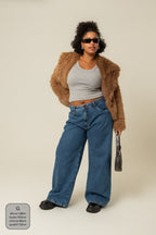 calça jeans ajustável wide denim blue