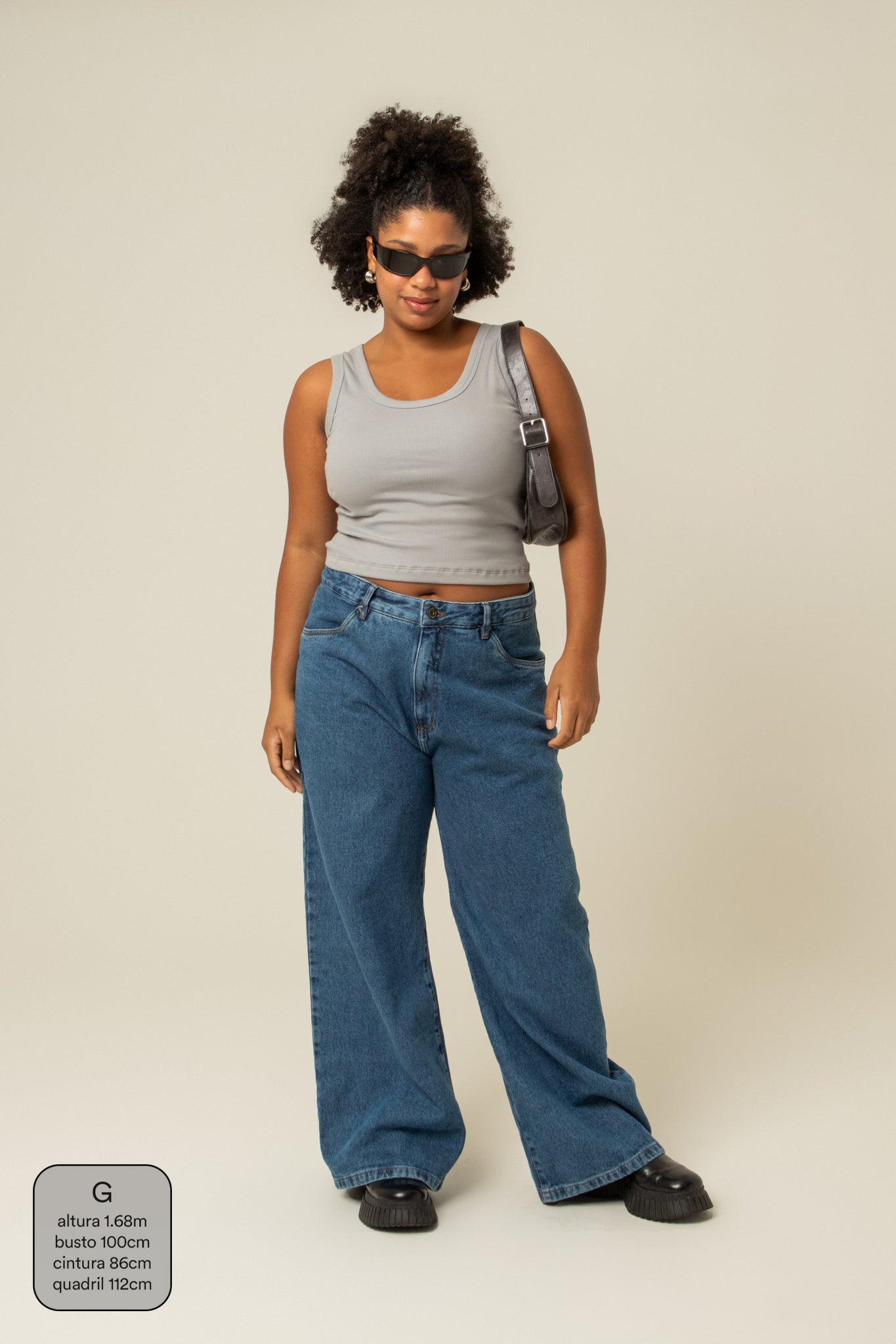 calça jeans ajustável wide denim blue