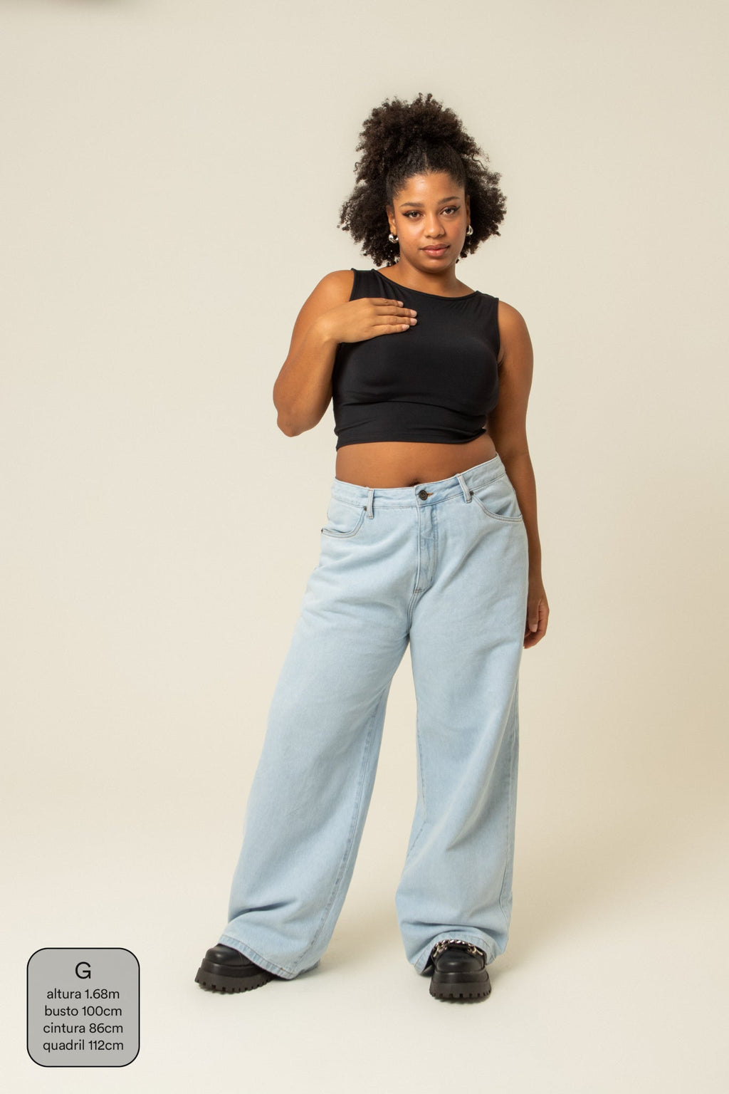 calça jeans ajustável wide light blue