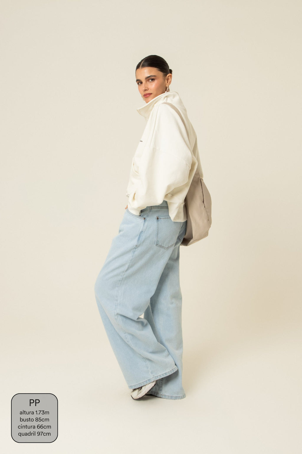 calça jeans ajustável wide light blue