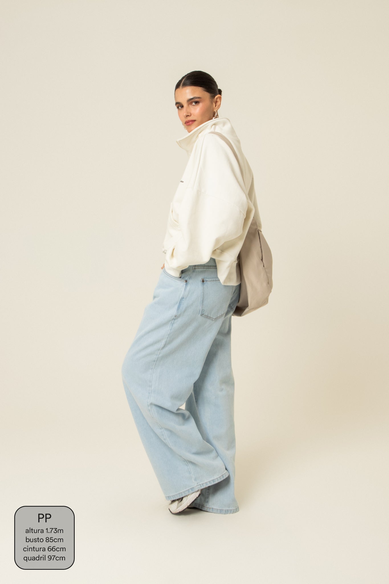 calça jeans ajustável wide light blue